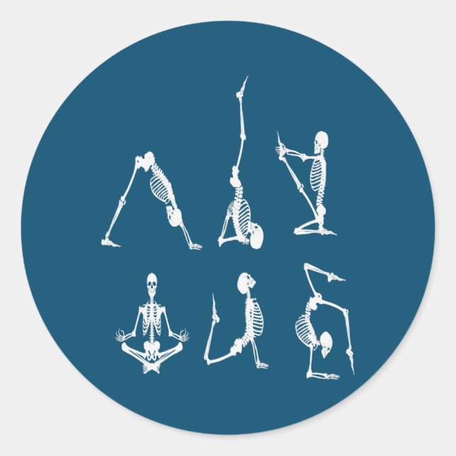 Sticker Rond Funny skeleton ding yoga pose Men Women  (Devant)