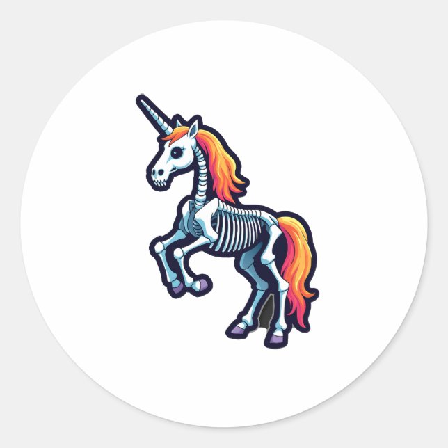 Sticker Rond Funny Skeleton Unicorn Lovers Spooky Halloween Cos (Devant)
