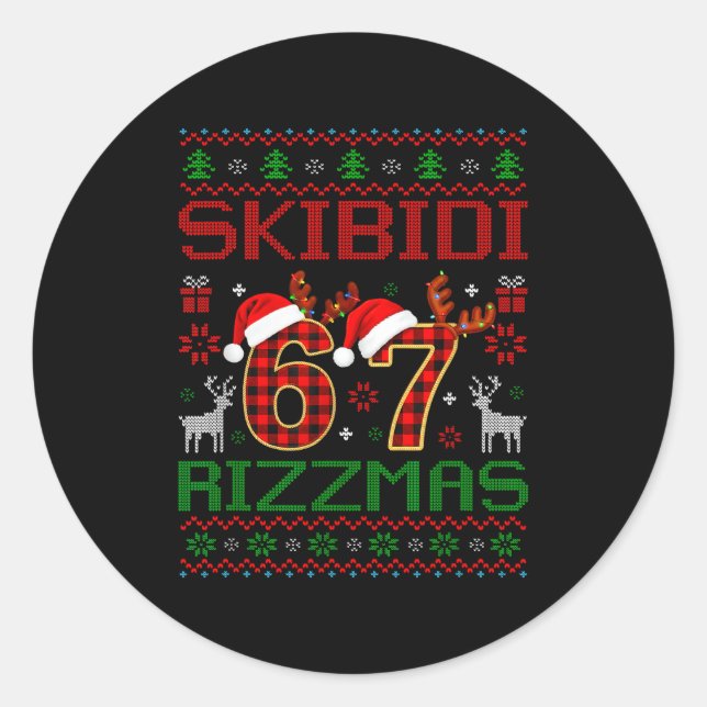Sticker Rond Funny Skibidi Rizzmas Meme Ugly Christmas Vibes Xm (Devant)