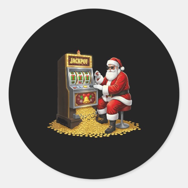 Sticker Rond Funny Slot Machine Santa Christmas Graphic Casino  (Devant)
