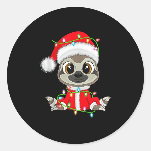 Sticker Rond Funny Sloth Christmas Lights Santa Costume Cute An (Devant)