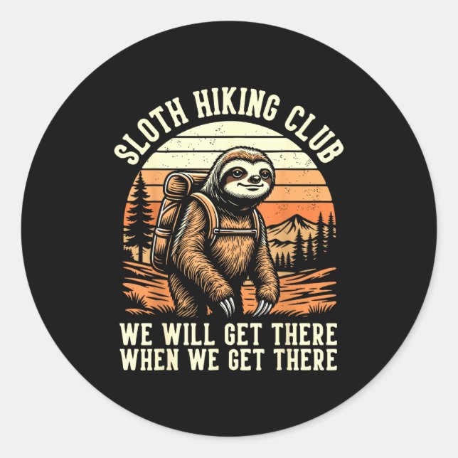 Sticker Rond Funny Sloth Hiking Club Outdoor Hiker Men Women Vi (Devant)
