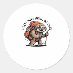 Sticker Rond Funny Sloth Randonnée Team - Classic lent et stabl