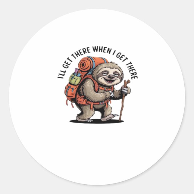 Sticker Rond Funny Sloth Randonnée Team - Classic lent et stabl (Devant)