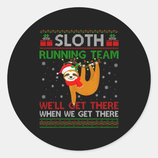 Sticker Rond Funny Sloth Running Team Xmas Lights Ugly Sloth Ch (Devant)
