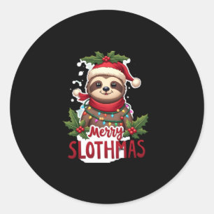 Sticker Rond Funny Sloth Xmas Lights Merry Slothmas Sloth Chris