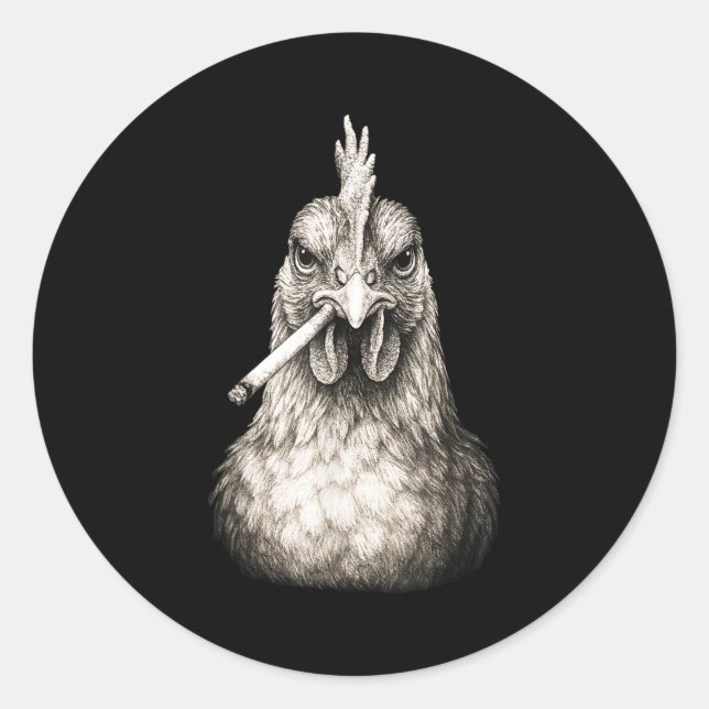 Sticker Rond Funny Smoking Chicken Cigarette Gen Z Meme Farm An (Devant)