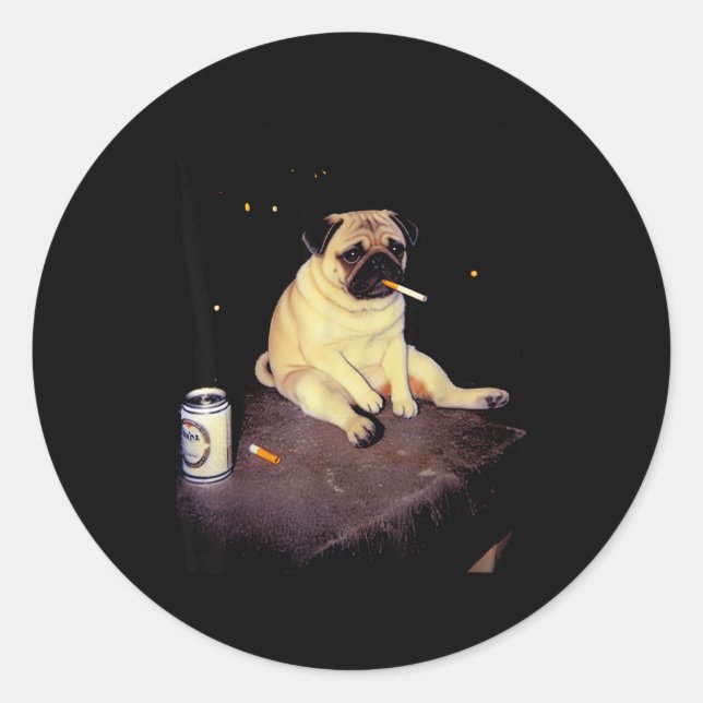 Sticker Rond Funny Smoking Dog Pug Meme  (Devant)