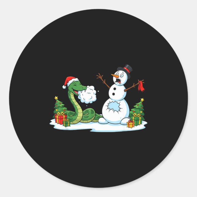 Sticker Rond Funny Snake Snowman Christmas Tree Xmas Womens Men (Devant)