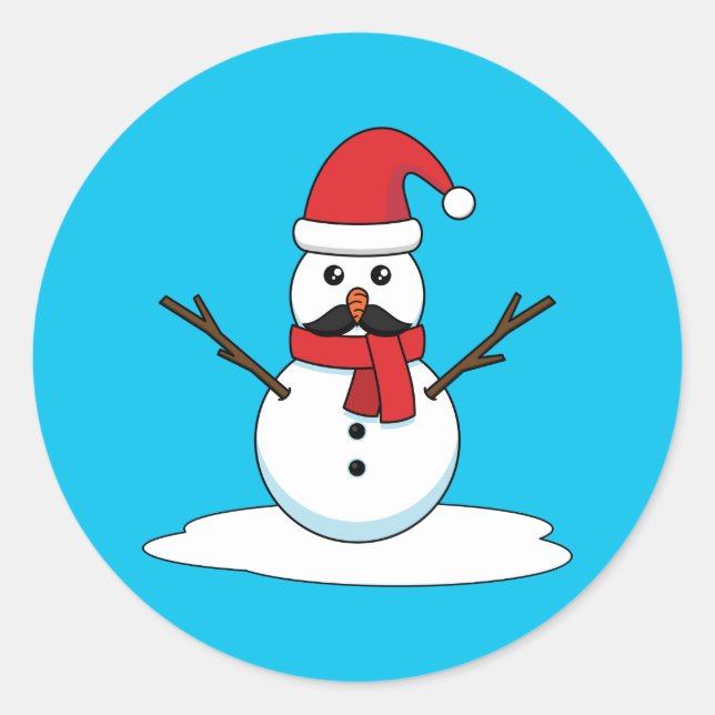 Sticker Rond Funny Snowman avec Moustache et carotte (Devant)