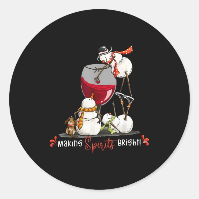 Sticker Rond Funny Snowman Wine Christmas Holiday  (Devant)