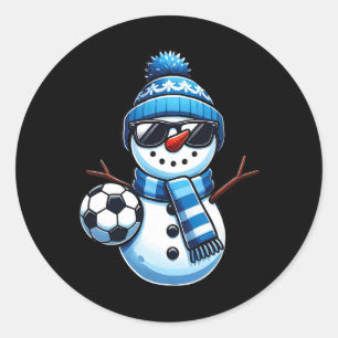 Sticker Rond Funny Soccer Snowman Les amateurs de sports d'hive