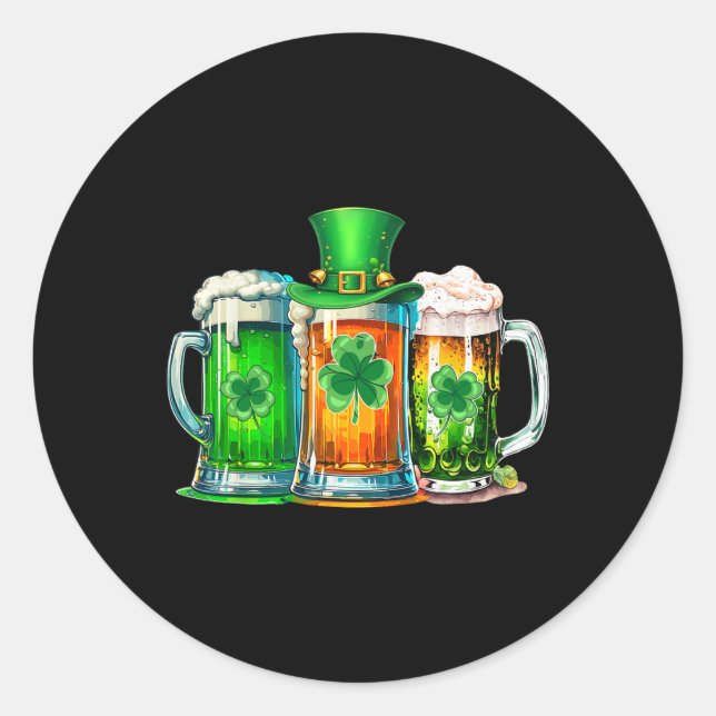 Sticker Rond Funny St Patrick Day Irish Irlande Drapeau Bière v (Devant)