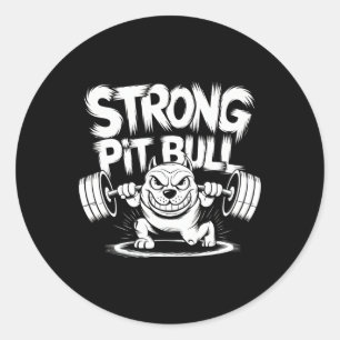 Sticker Rond Funny Strong Crucifix Lifting Pitbull