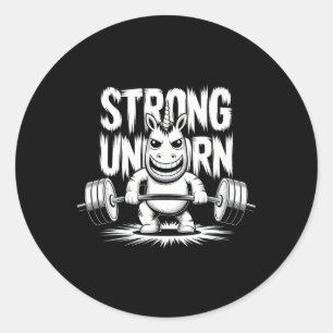 Sticker Rond Funny Strong Crucifix Lifting Unicorn