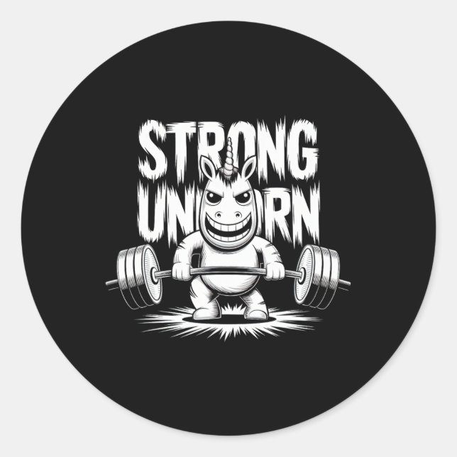 Sticker Rond Funny Strong Crucifix Lifting Unicorn (Devant)