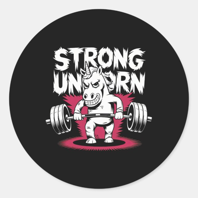Sticker Rond Funny Strong Deadlift Bodybuilding Unicorn (Devant)