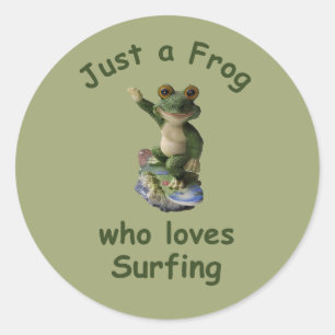 Sticker Rond Funny surf Kawai grenouille