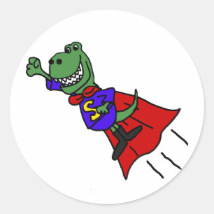 Sticker Rond Funny T-rex Dinosaur Flying Superhero
