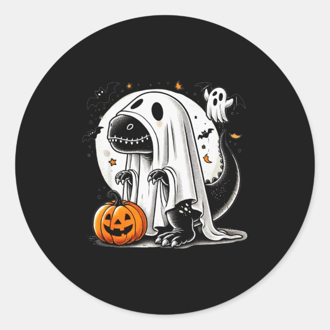 Sticker Rond Funny T-rex Ghost Dinosaur Halloween Costume Tyran (Devant)