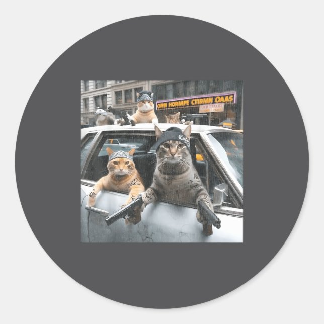 Sticker Rond Funny Tactical Cat Meme Military Style  (Devant)