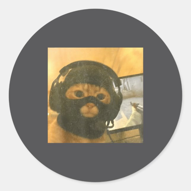Sticker Rond Funny Tactical Gamer Cat Meme Graphic  (Devant)