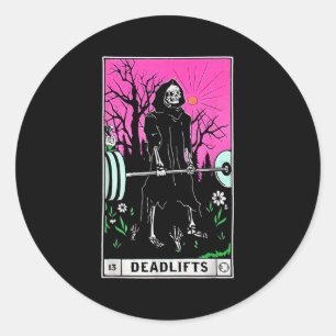 Sticker Rond Funny Tarot Card Deadlifts Gym Workout Occult Lire