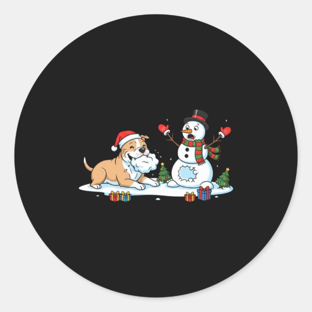 Sticker Rond Funny Tbull Snowman Christmas Tree Xmas Womens Men (Devant)