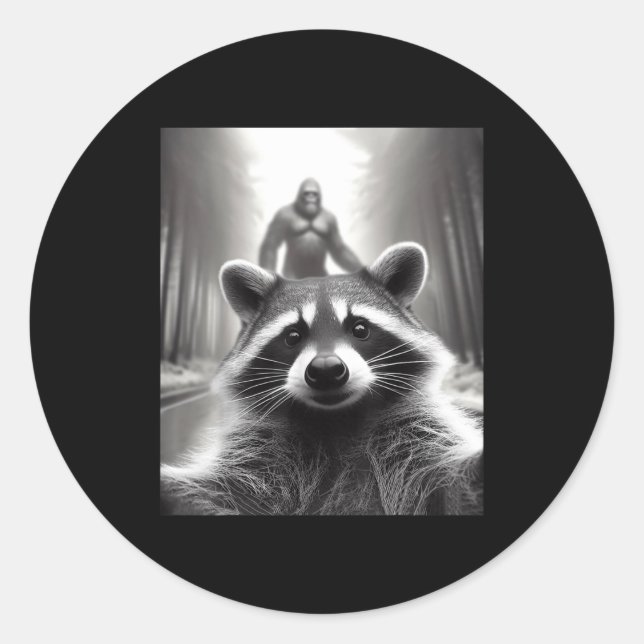 Sticker Rond Funny Tee Ed Raccoon Selfie Bigfoot Gift Mens Wome (Devant)