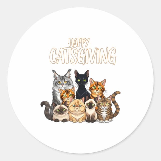 Sticker Rond Funny Thanksgiving Cat Lovers Gift Happy Catsgivin (Devant)