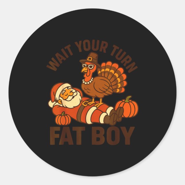 Sticker Rond Funny Thanksgiving Christmas Turkey Vs Santa For M (Devant)