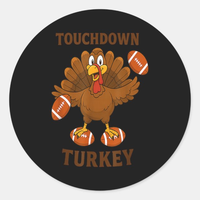 Sticker Rond Funny Thanksgiving Football Touchdown Turkey  (Devant)