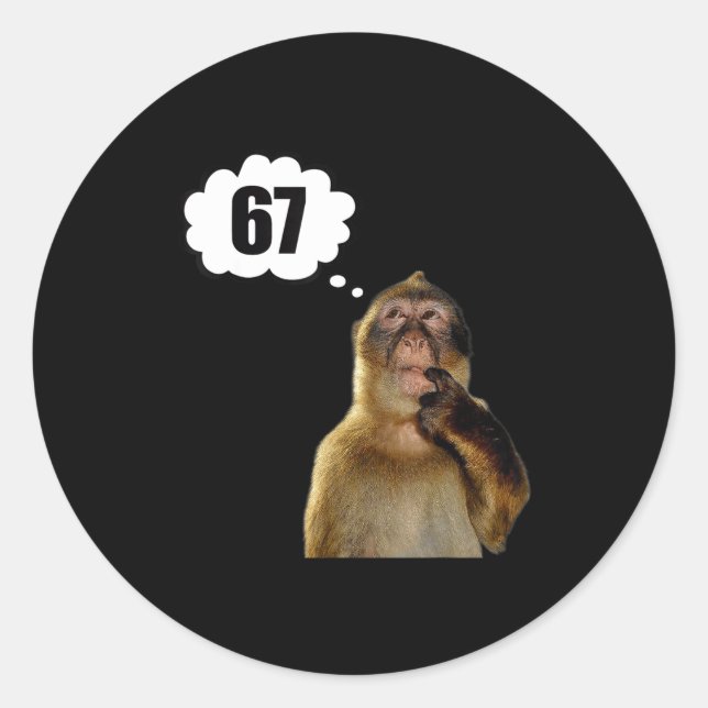 Sticker Rond Funny Thinking Monkey Meme Six Seven 6 7 Meme  (Devant)