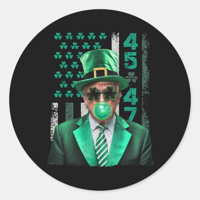 Sticker Rond Funny Trump 47 Bubble Gum Make St Patrick's Day Gr (Devant)