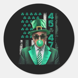 Sticker Rond Funny Trump 47 Bubble Gum Make St Patrick's Day Gr
