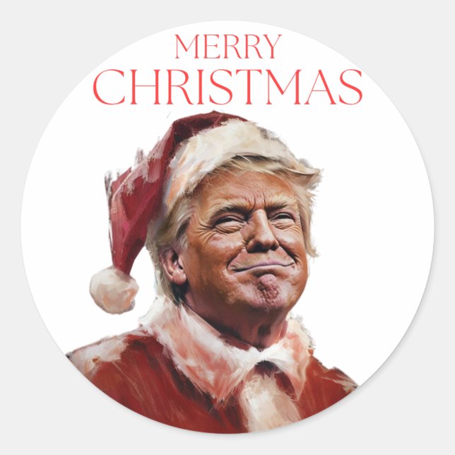 Sticker Rond Funny Trump Santa Claus Carte de Noël (Devant)