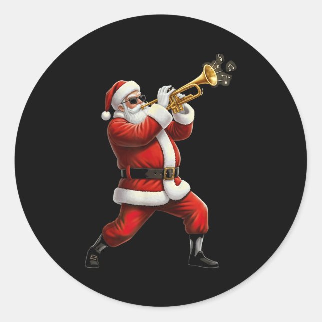Sticker Rond Funny Trumpet Santa Christmas Graphic Player Trump (Devant)