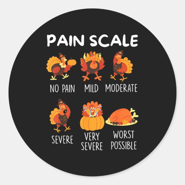 Sticker Rond Funny Turkey Pain Scale Thanksgiving Cna Er Nurse  (Devant)
