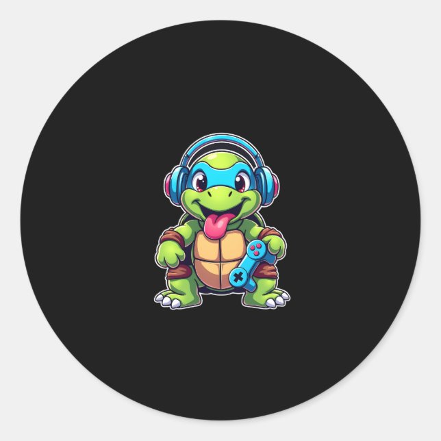 Sticker Rond Funny Turtle Gamer Gaming Turtles Video Game (4) (Devant)