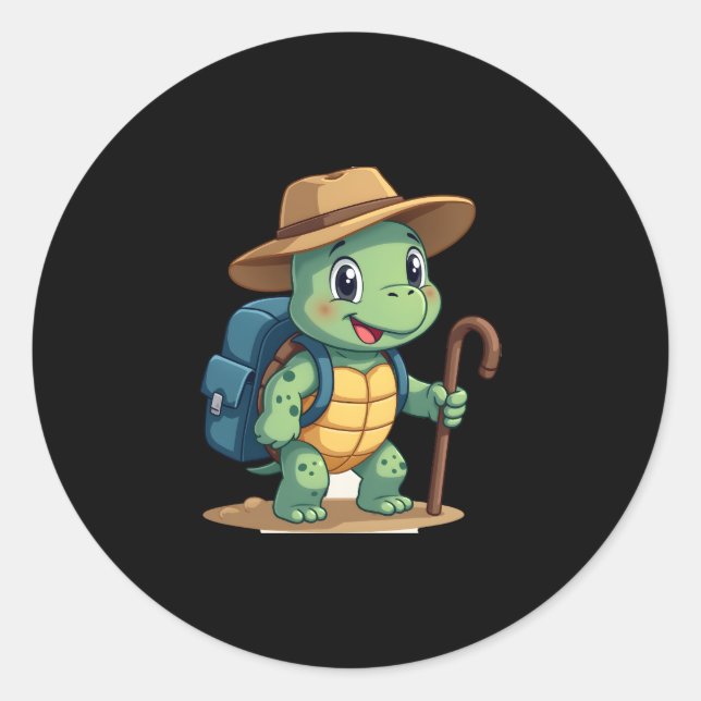 Sticker Rond Funny Turtle Hiking Graphic Camping Lover Adventur (Devant)