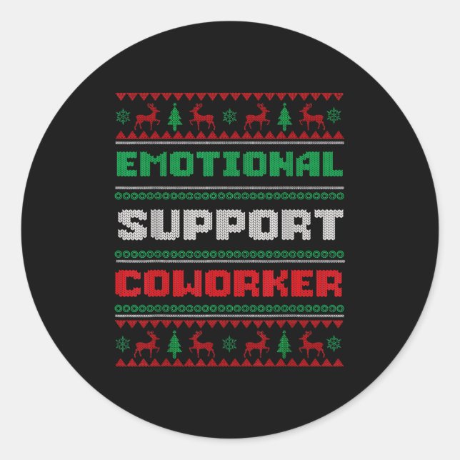Sticker Rond Funny Ugly Christmas Sweater Emotional Suprt Cowor (Devant)
