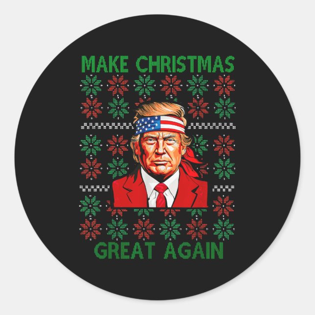 Sticker Rond Funny Ugly Christmas Sweater Trump rend Noël  (Devant)