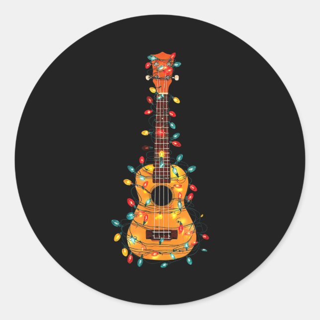 Sticker Rond Funny Ukulele Christmas Graphics Lights Lover Play (Devant)