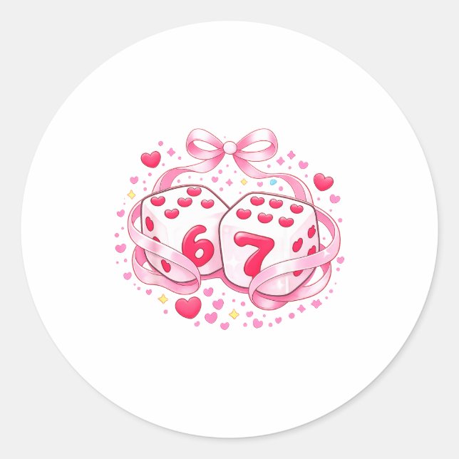 Sticker Rond Funny Valentine Dice 6 7 Preppy 67 Six Seven Women (Devant)
