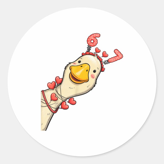 Sticker Rond Funny Valentine Goose 6 7 Six Seven Meme Matching  (Devant)