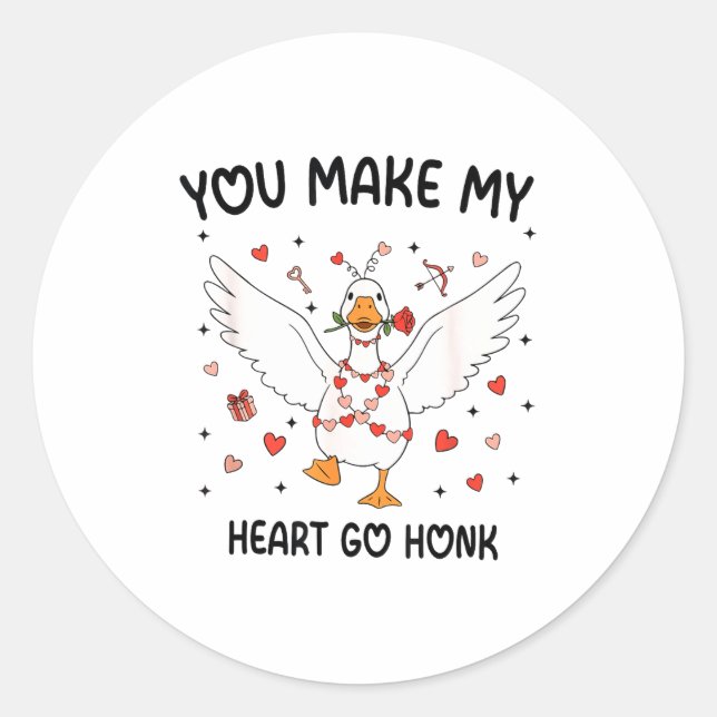 Sticker Rond Funny Valentine Goose Coquette You Make My Heart G (Devant)