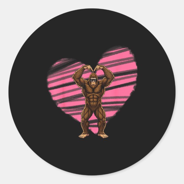 Sticker Rond Funny Valentines Day Bigfoot Sungles In Heart Sasq (Devant)