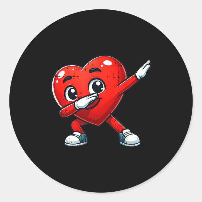 Sticker Rond Funny Valentines Day Dabbing Heart Lover Men Kids  (Devant)
