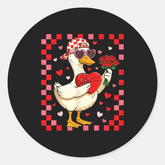Sticker Rond Funny Valentines Day Duck Heart Valentine Cud Kids (Devant)