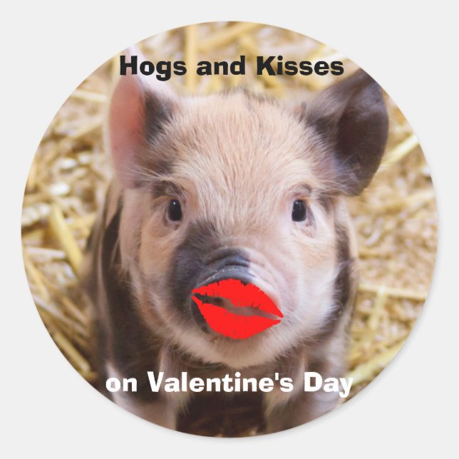 Sticker Rond Funny Valentines Jour mignonne Petit Piglet (Devant)